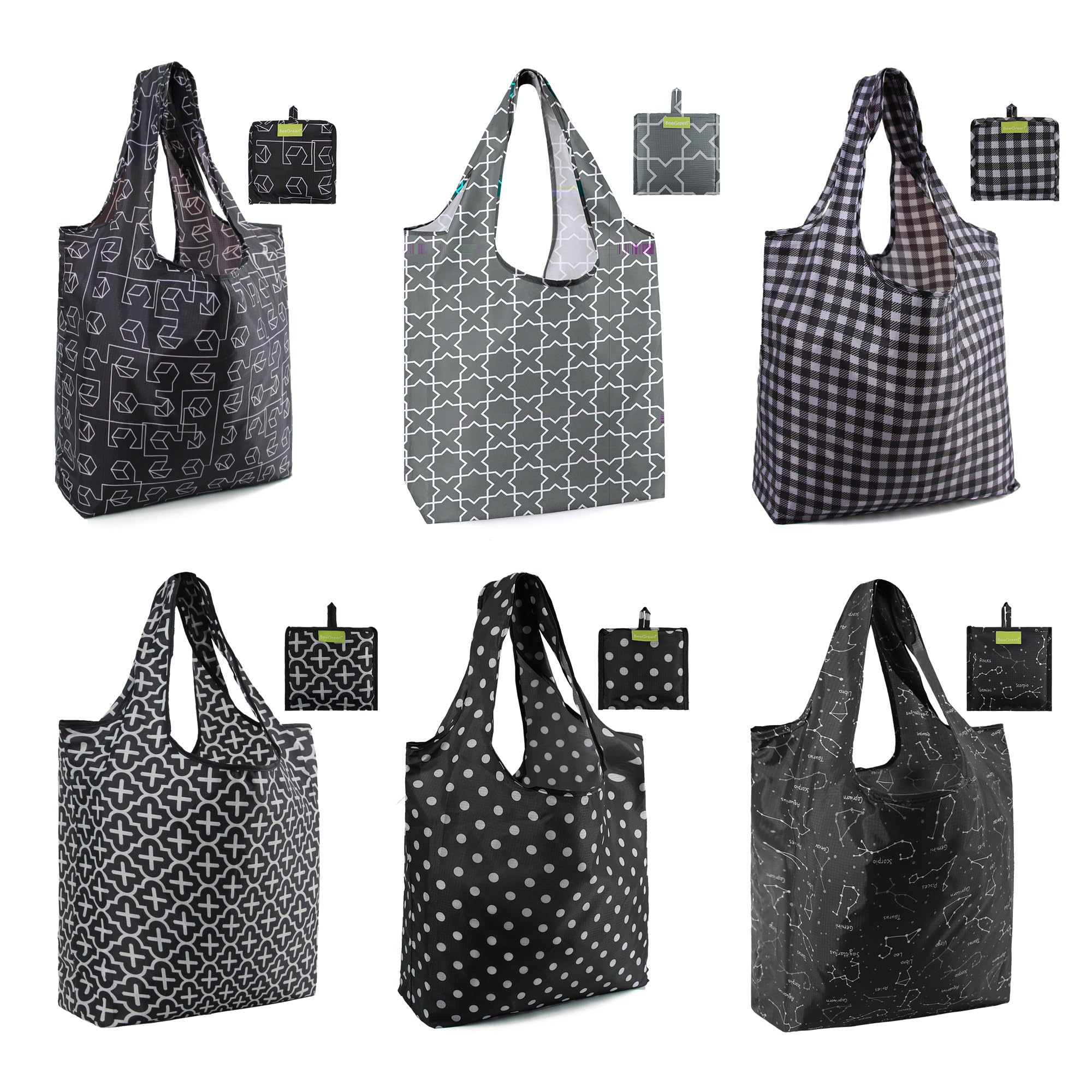 BeeGreen Christmas Reusable Gift Bags,6 Pack Large Holiday Tote Foldable Cloth Bag for Women, Cute Grocery Storage for Xmas Gifts Market Shopping, Washable Collapsible Reusable Bags with Handles